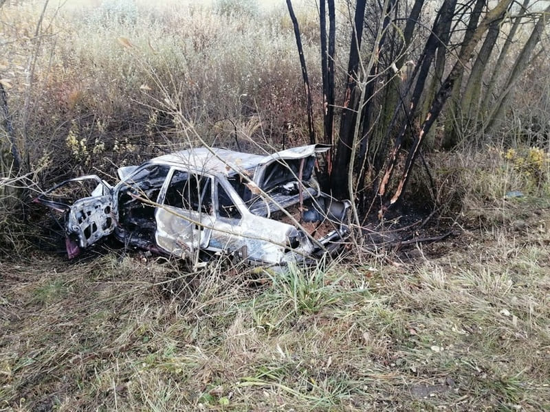 В Мглинском районе машина загорелась после столкновения с деревом
